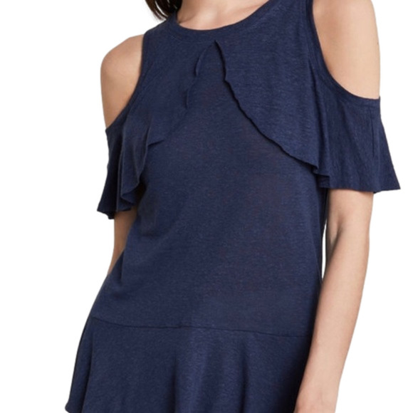 BCBGMaxAzria Tops - 💃 BCBGMaxAzria Deep Sea Blue Cold Shoulder Ruffle Top Summer Date